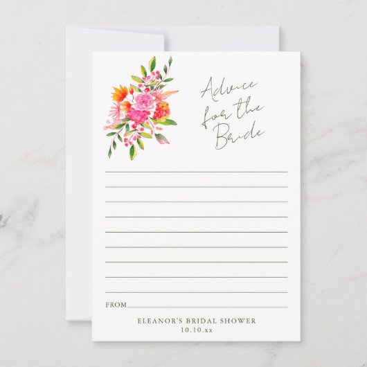 Pink Orange Floral Advice for the Bride Card (正面)