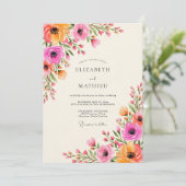 Pink Orange Floral Flourish Wedding 招待状 (スタンド正面)