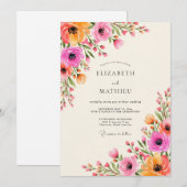 Pink Orange Floral Flourish Wedding 招待状 (正面/裏面)