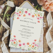 Pink Orange Floral Formal Wedding 招待状