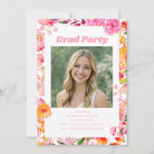 Pink Orange Floral Graduation Party Photo 2026 招待状 (正面)