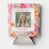 Pink Orange Floral Graduation Party Photo 2026 缶クーラー (正面)
