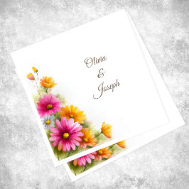 Pink Orange Floral Wedding スタンダードカクテルナプキン