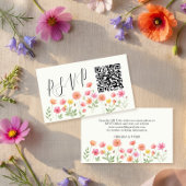 Pink Orange Floral Wedding RSVP QR Code エンクロージャーカード