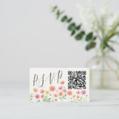 Pink Orange Floral Wedding RSVP QR Code エンクロージャーカード (スタンド正面)