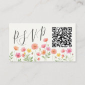 Pink Orange Floral Wedding RSVP QR Code エンクロージャーカード (正面)