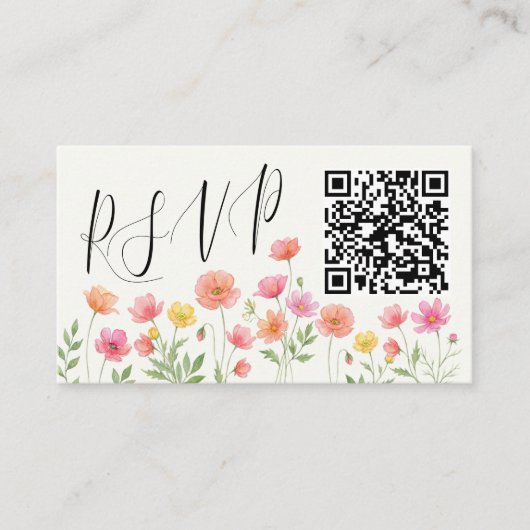 Pink Orange Floral Wedding RSVP QR Code エンクロージャーカード (正面)