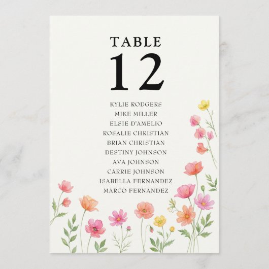 Pink Orange Flower Table Number Seating Chart Card 招待状 (正面)