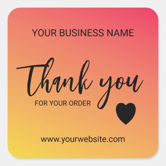 Pink Orange Gradient Business Thank You  スクエアシール (正面)