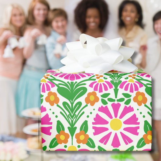 Pink Orange Green Blooms Cheer Gift  ラッピングペーパー