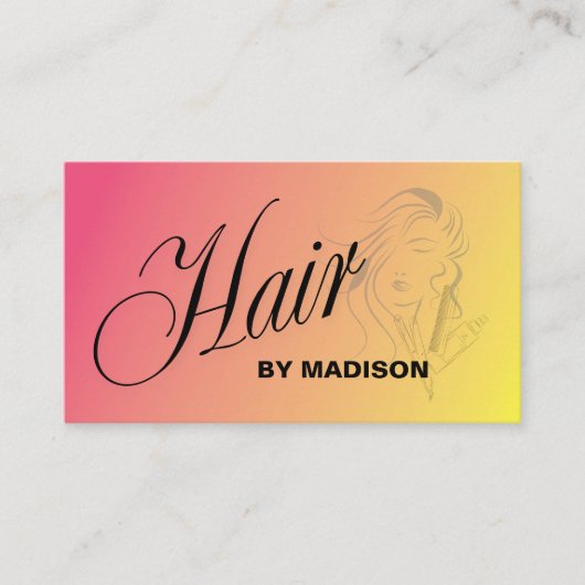 Pink Orange Hair Stylist QR Code  Business Card 名刺 (正面)