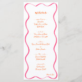 Pink & Orange Hand Drawn Curvy Border Wedding Menu メニュー (正面)