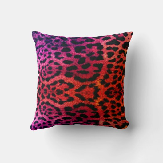 pink orange hue leopard pattern design throw pillo クッション (裏面)