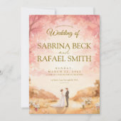 Pink Orange Pastel Watercolor Outdoor Wedding  招待状 (正面)