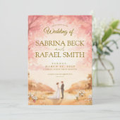 Pink Orange Pastel Watercolor Outdoor Wedding  招待状 (スタンド正面)