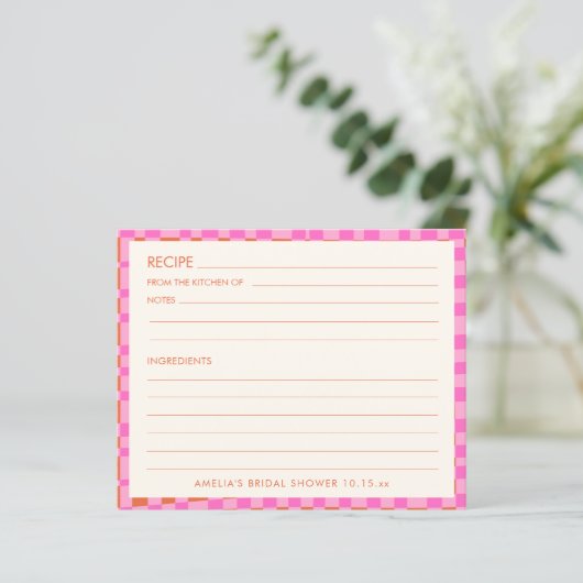 Pink Orange Personalized Bridal Shower Recipe Card (スタンド正面)