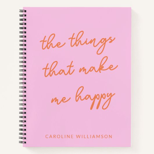 Pink Orange Personalized Happy Quote Gratitude ノートブック (正面)