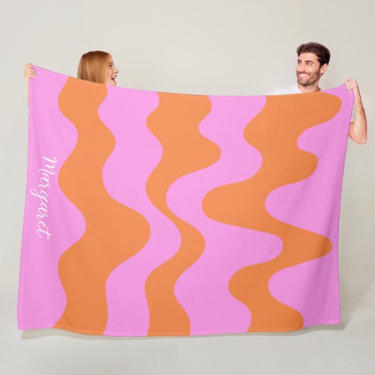 pink &orange personalized name monogram フリースブランケット (インサイチュ)