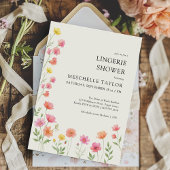 Pink Orange Pretty Floral Bridal Lingerie Shower 招待状