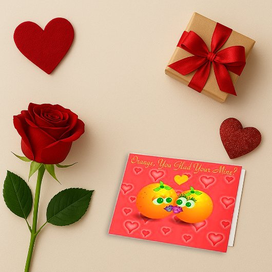 Pink Orange Pun Love Greeting Card サンキューカード