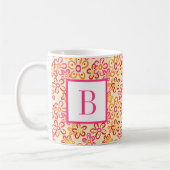 Pink Orange Retro Daisy Flowers Initial Monogram コーヒーマグカップ (左)
