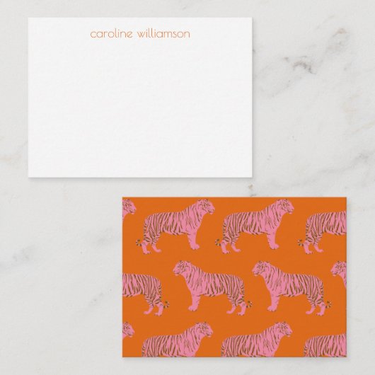 Pink Orange Tiger Personalized Gift Enclosure ノートカード (正面/裏面)
