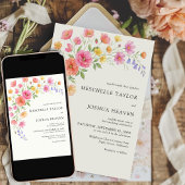 Pink Orange Watercolor Floral Photo Wedding 招待状