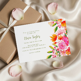 Pink Orange Watercolor Floral Spring Bridal Shower 招待状