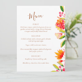Pink Orange Watercolor Floral Wedding Dining メニュー