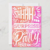 Pink Orange Watercolor Shh Surprise Birthday Party 招待状 (正面)