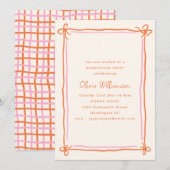 Pink Orange Whimsical Ribbon Bow Graduation Party 招待状 (正面/裏面)