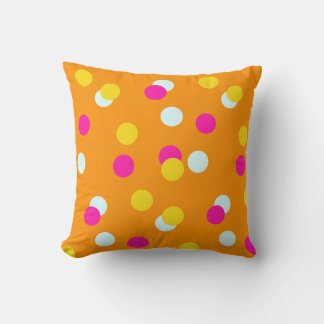 Pink Orange White and Yellow Dot throw pillow クッション