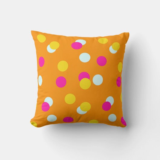 Pink Orange White and Yellow Dot throw pillow クッション (正面)