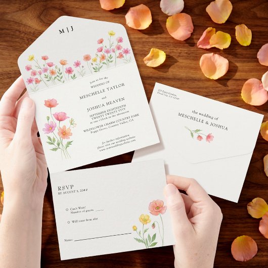 Pink Orange Wildflower Bloom Seal and Send Wedding オールインワン招待状