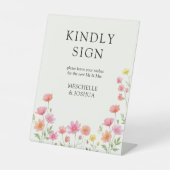 Pink Orange Wildflower Wedding Guest Book 台座サイン (正面)