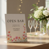 Pink Orange Wildflower Wedding Open Bar 台座サイン