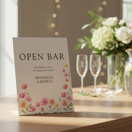 Pink Orange Wildflower Wedding Open Bar 台座サイン