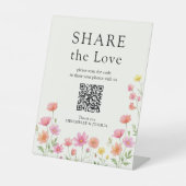 Pink Orange Wildflower Wedding QR Code 台座サイン (正面)