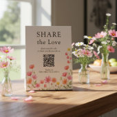 Pink Orange Wildflower Wedding QR Code 台座サイン