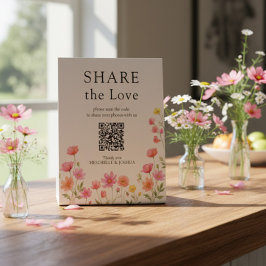Pink Orange Wildflower Wedding QR Code 台座サイン