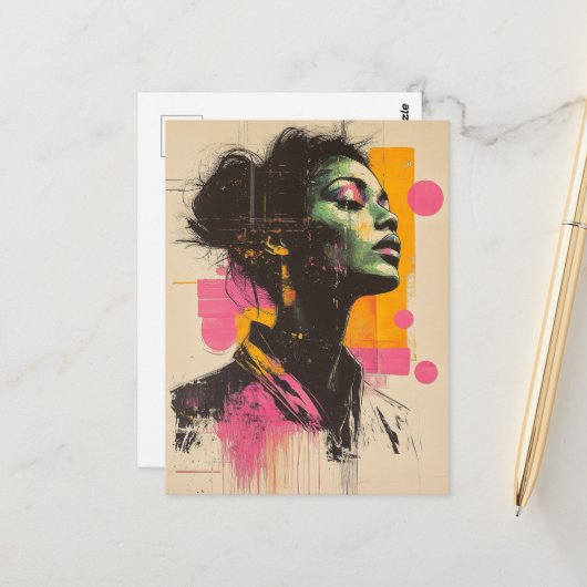 Pink Orange Woman ポストカード (正面/裏面インサイチュ)