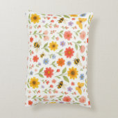 Pink Orange Yellow Floral and Bee Pattern  アクセントクッション (裏面(縦))