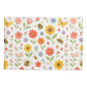 Pink Orange Yellow Floral and Bee Pattern  枕カバー (裏面)