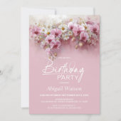 Pink Orchid Floral Any Age Birthday Party 招待状 (正面)