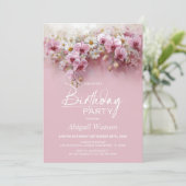 Pink Orchid Floral Any Age Birthday Party 招待状 (スタンド正面)