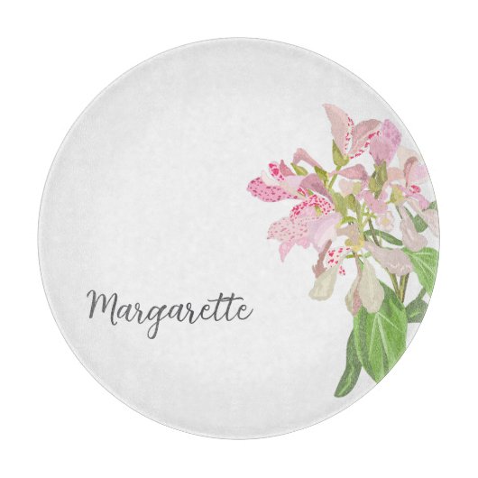 Pink Orchid Floral Design – Elegant Botanical Art カッティングボード (正面)