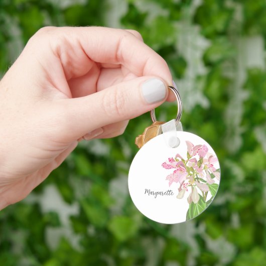 Pink Orchid Floral Design – Elegant Botanical Art キーホルダー (手)