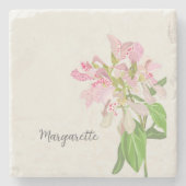 Pink Orchid Floral Design – Elegant Botanical Art ストーンコースター (正面)