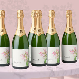 Pink Orchid Floral Design – Elegant Botanical Art スパークリングワインラベル