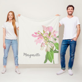 Pink Orchid Floral Design – Elegant Botanical Art フリースブランケット